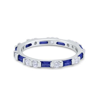 Art Deco Baguette Simulated Blue Sapphire Cubic Zirconia Wedding Ring 925 Sterling Silver